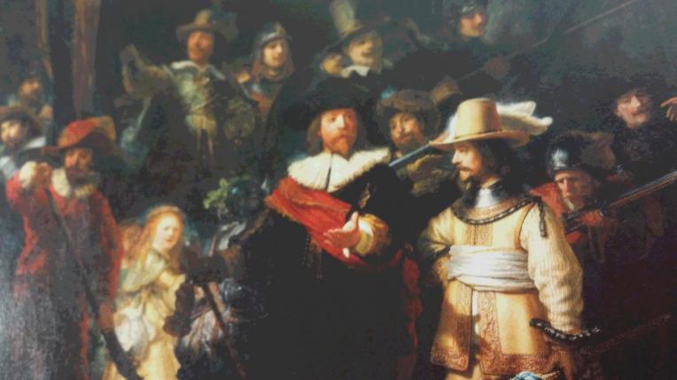 オランダ黄金時代の絵画代表作！「夜警」の版画販売中。1点のみ展示販売。レンブラントの自画像が・・・。
