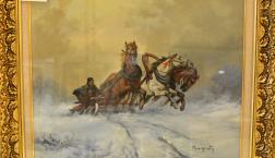 カルパティ｢草原を駆けるソリ」油絵　30％OFF！