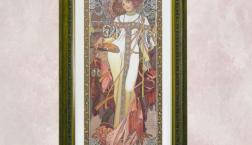 実りの秋アルフォンス・ミュシャシルクスクリーン　秋にピッタリの絵画！ポポーはもうすぐ！栄養満点の果物！！！