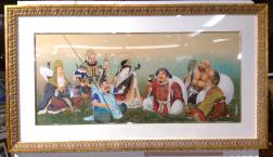 日本の神様はえべっさん！「七福神」馬堀喜孝有名画家　シルクスクリーン！お年玉価格！