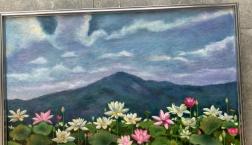 白井あや子画家「蓮の咲く頃」50号、「蓮」・「希望」油絵　サムホール！