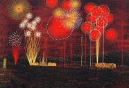 山下清リトグラフ「富田林の花火」額付き　