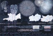 山下清リトグラフ「富田林の花火」額付き　